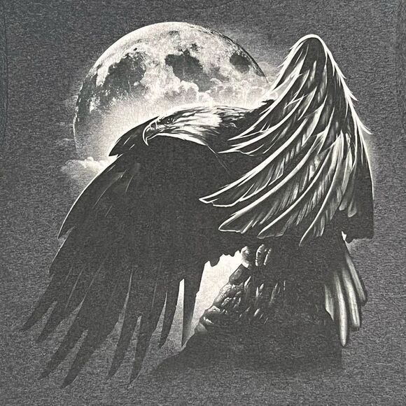 Full Moon Eagle Monochrome Dark Grey Graphic Tee Shirt / Size M - Picture 3 of 4